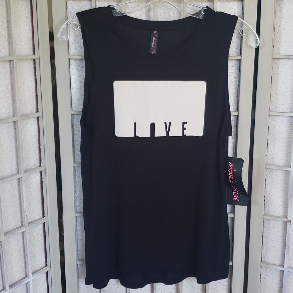 Betsey Johnson black sleeveless grafic top LOVE size  S new